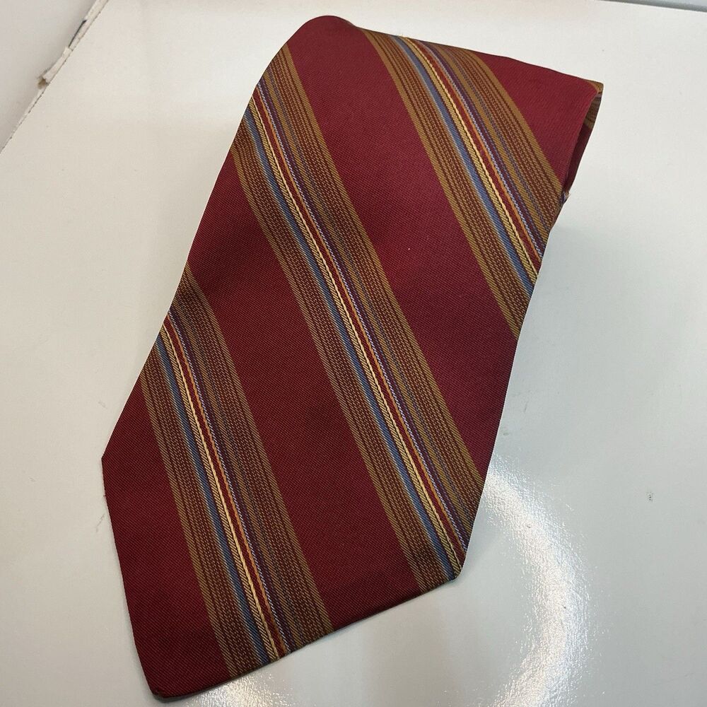 Robert Talbott Levy’s Nashville Men’s Silk Tie Red Gold Blue Stripe Hand Sewn US